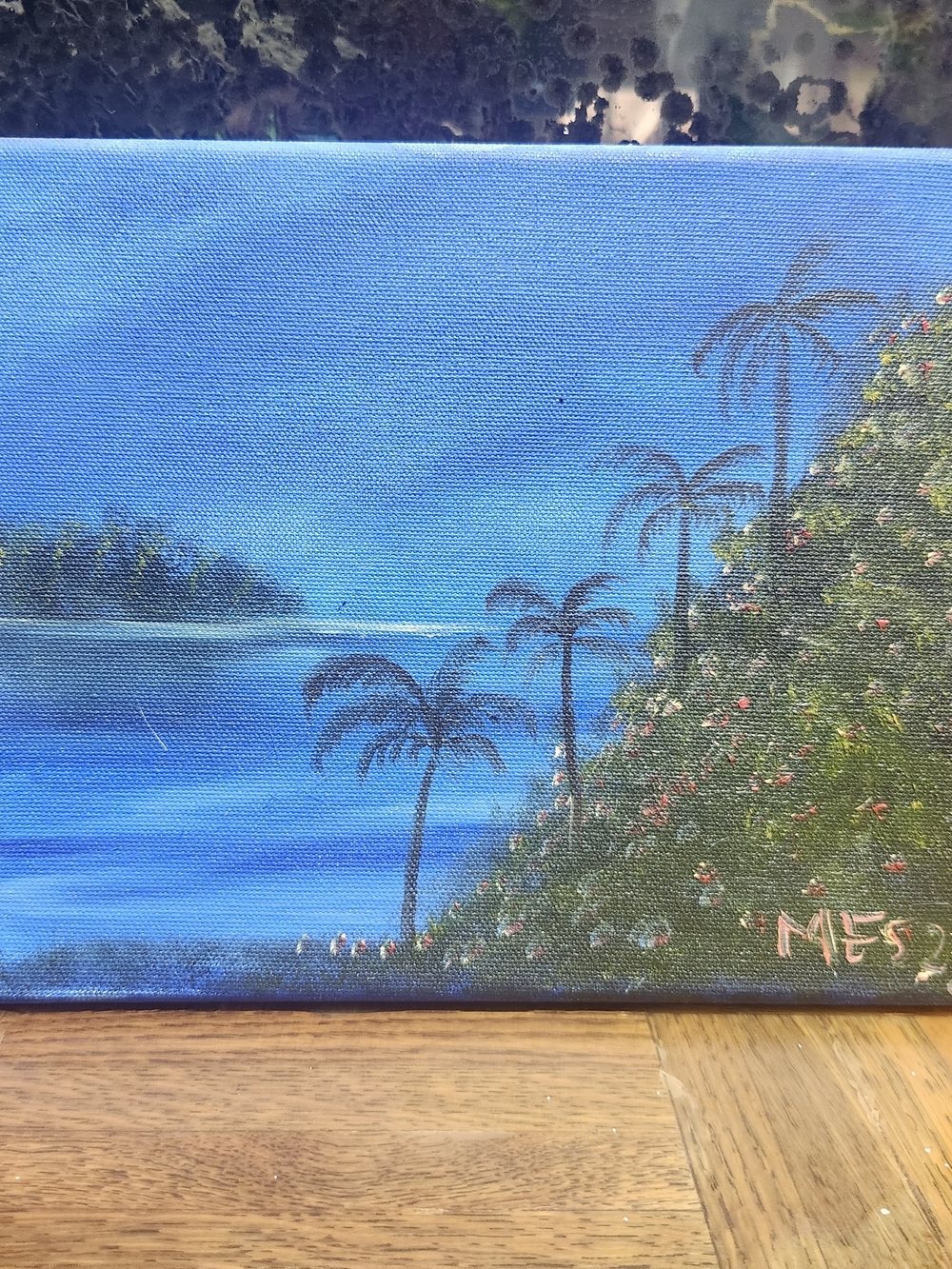 Coastal Palm Canvas Art in Blue and Green by MES